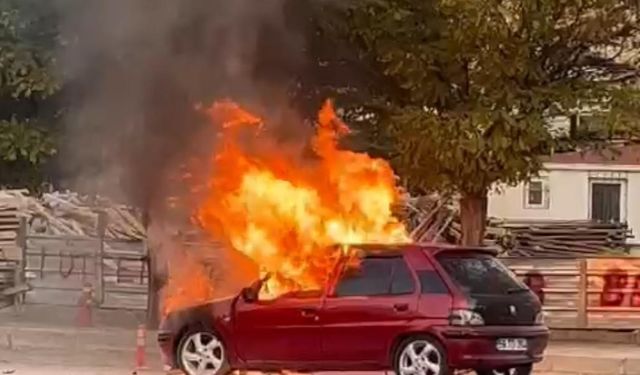 Nevşehir'de seyir halindeki otomobil alevlere teslim oldu (video)