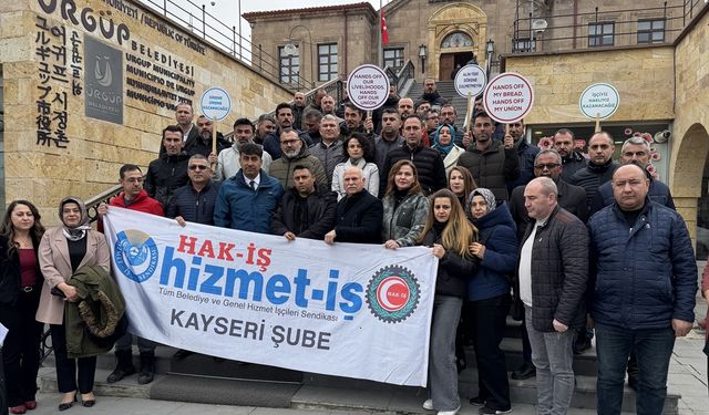 Hizmet-İş Sendikası, Ürgüp Belediyesini protesto etti (video)