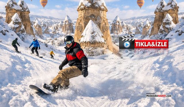 Kapadokya’da peribacaları kayak pistine dönüştü